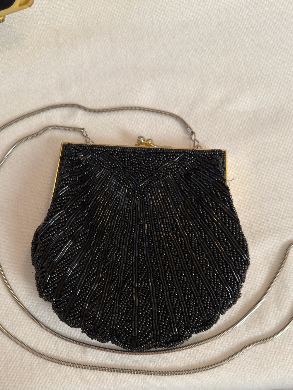 Handmade In China Black Beaded Evening Crossbody Bag